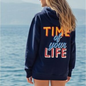 St Tropez Navy Blue Zip up Hoodie French Girl Beach Club Vacation Sz S Organic